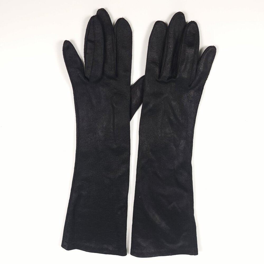 Vintage Hansen Mid Length Long Black‎ Gloves 14.5"  Size 7